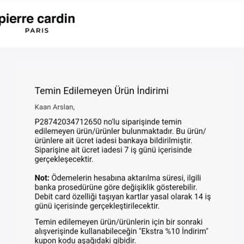 Pierre Cardin Sipariş İptali Ve Müşteri Mağduriyeti