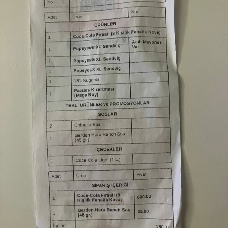Popeyes Siparişim Eksik Ve Hatalı Geldi