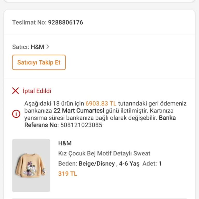 H&M Siparişim Sebepsiz İptal Edildi