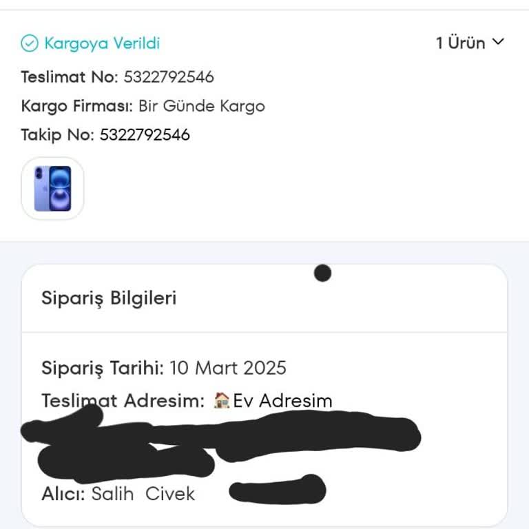 Kargoda Kayıp İphone 16