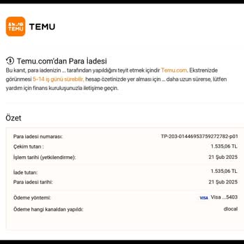 Para İadesi Bekleyen Müşteri Temu'dan Yardım İstiyor