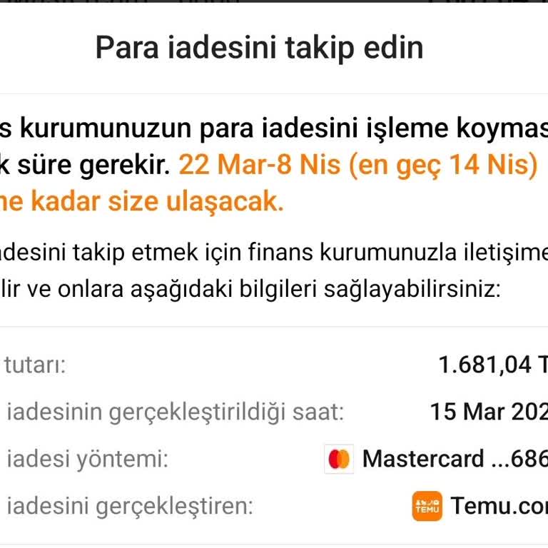 Para İadesi Bekleyen Müşteri