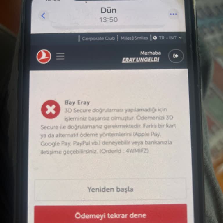 THY Mil Transferi Sorunu: 3D Güvenlik Kodu Kabul Edilmiyor