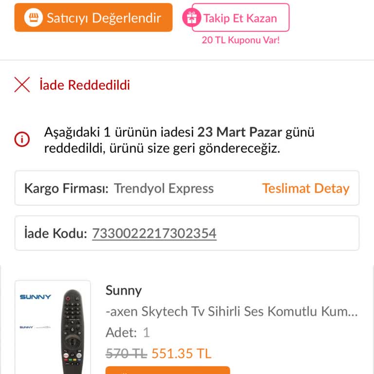 Kumandasepeti.com İadeyi Reddetmiş