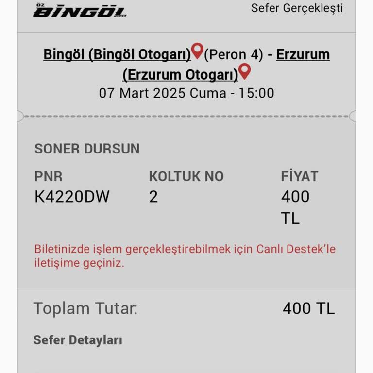 Obilet'ten Alınamayan Fiziki Bilet Sorunu