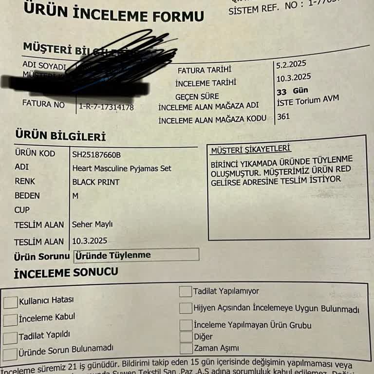 Suwen Pijama Takımı Kalite Sorunu Ve İade Zorluğu