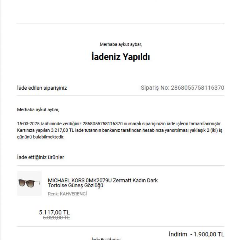 İptal Edilen Ürün Ve Yanlış İade Tutarı Sorunu