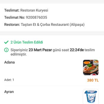 Taştan Et Kasap & Mangal Siparişim Gönderilmedi!