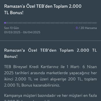 TEB Bonus Kampanyasında Harcamalarım Görünmüyor