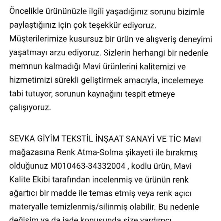 Mavi Montta Renk Değişikliği Ve İade Sorunu