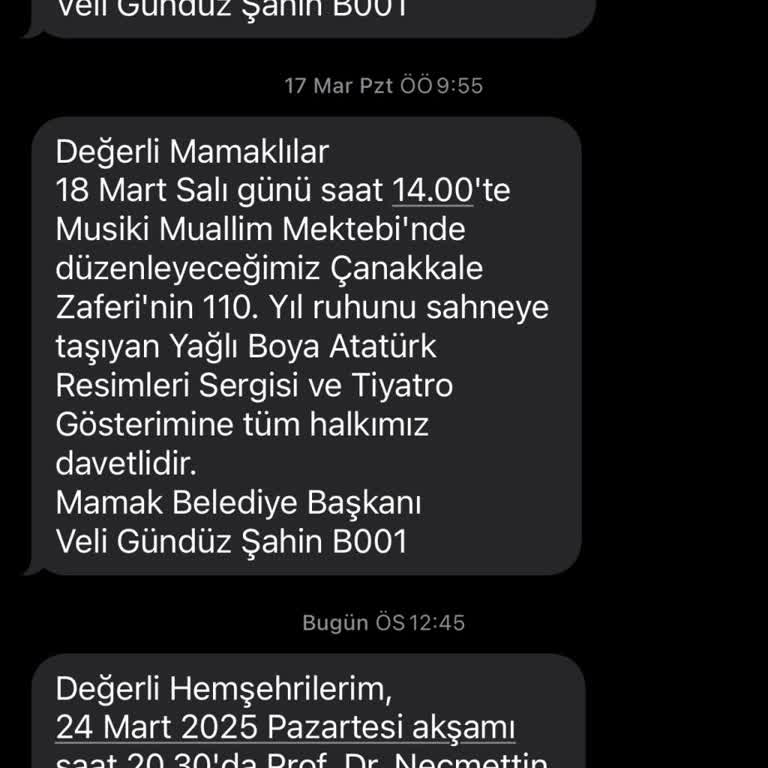 Mamak Belediyesi'nden Gelen İstenmeyen Mesajlar