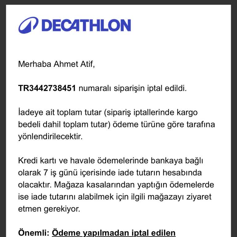 Decathlon Sipariş İptali Ve Müşteri Memnuniyeti Sorunu