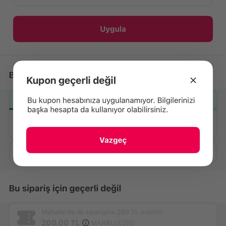 Yemek Sepeti Kupon Kullanım Sorunu