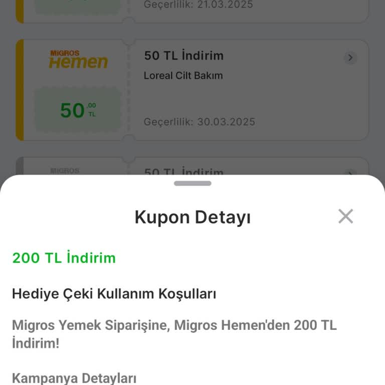 Migros Yemek'te Kazanılan Puanların Kullanılamaması