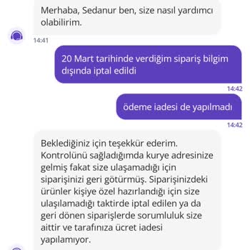 Getir'de İptal Edilen Sipariş Ve İade Sorunu