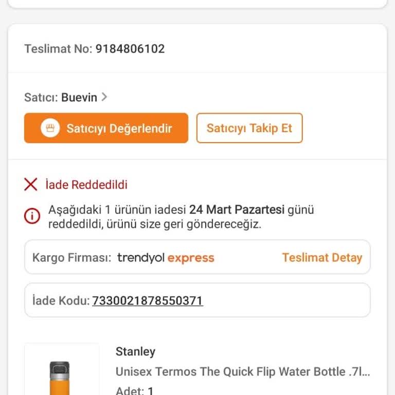 Stanley Yanlış Yönlendirme Ve İade Sorunu Yaşadım