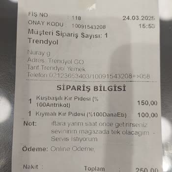 Sipariş Notlarına Dikkat Edilmeyen İftar Teslimatı