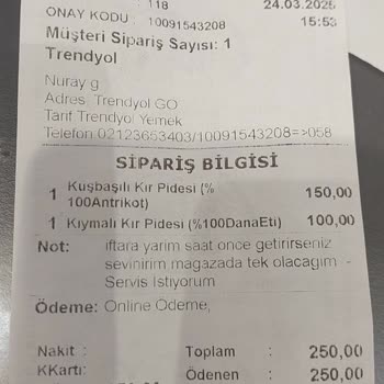 Sipariş Notlarına Dikkat Edilmeyen İftar Teslimatı