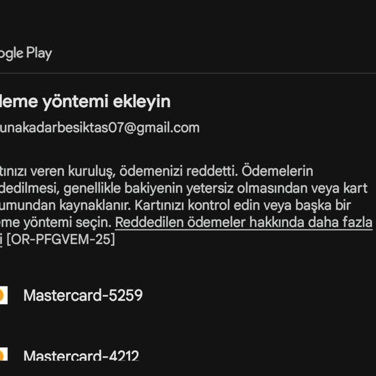 Kart Reddediliyor, Oyun İçi Harcama Yapamıyorum