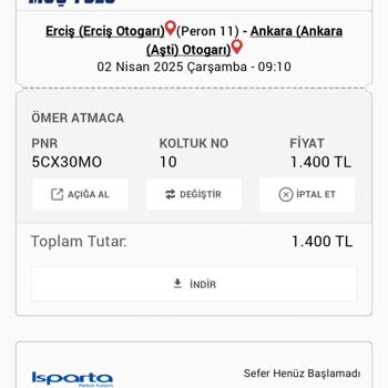 Muş Yolu Turizm'den Aldığım Biletin Seferi Görünmüyor