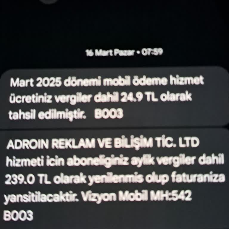 Bilgim Dışında Yapılan Abonelik Ücreti