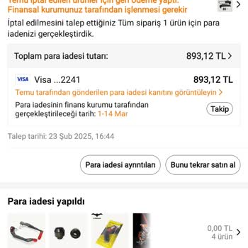 İade Edilmeyen Sipariş Ücreti Hakkında Şikayet