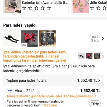İade Edilmeyen Sipariş Ücreti Hakkında Şikayet