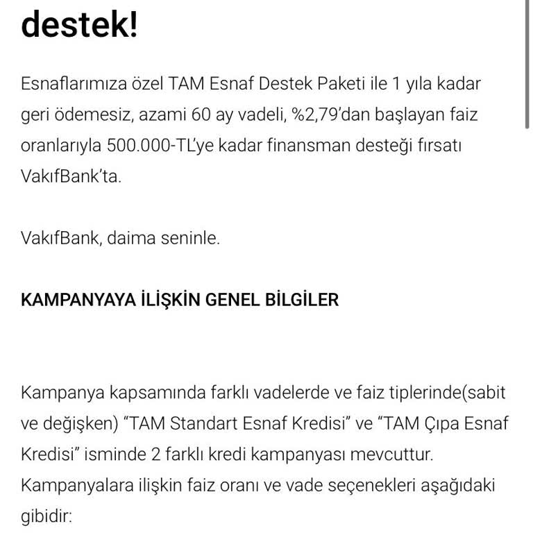 VakıfBank Esnaf Destek Kredisi Hayal Kırıklığı