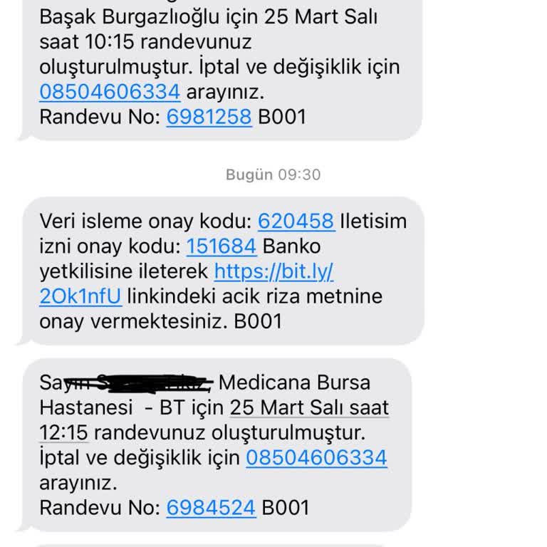 Yanlış Kişiye Gönderilen Medicana Mesajları