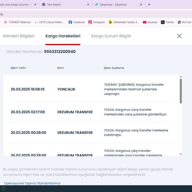 Erzurum Yoncalık Aras Kargo Şubesinin Sorumsuzluğu Mağduriyet Yarattı