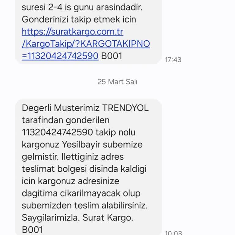 Sürat Kargo Yeşilbayır Şubesi'nin Teslimat Ve Saygı Sorunları