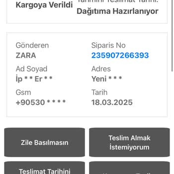 Zara Siparişim Kargo Firması Tarafından Teslim Edilmiyor