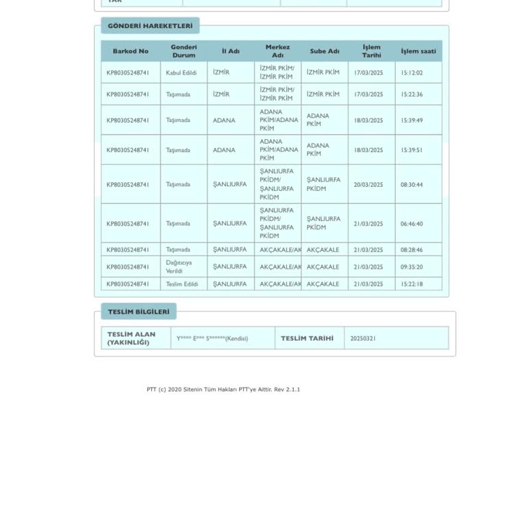 PTT Kargo Teslim Edilmedi Yanıltması