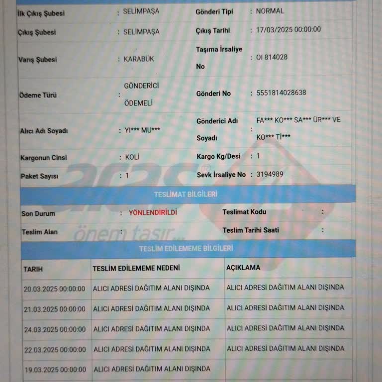 Aras Kargo'dan Teslim Edilmeyen Kargo Ve Saygısız Hizmet