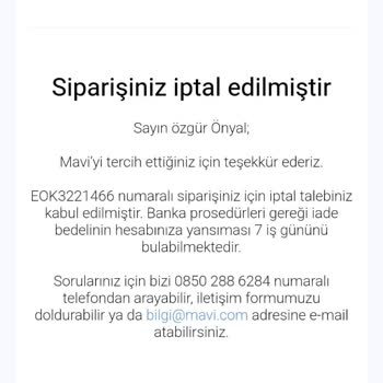 Mavi Uygulamasında Sipariş İptali Ve İlgisiz Müşteri Hizmetleri