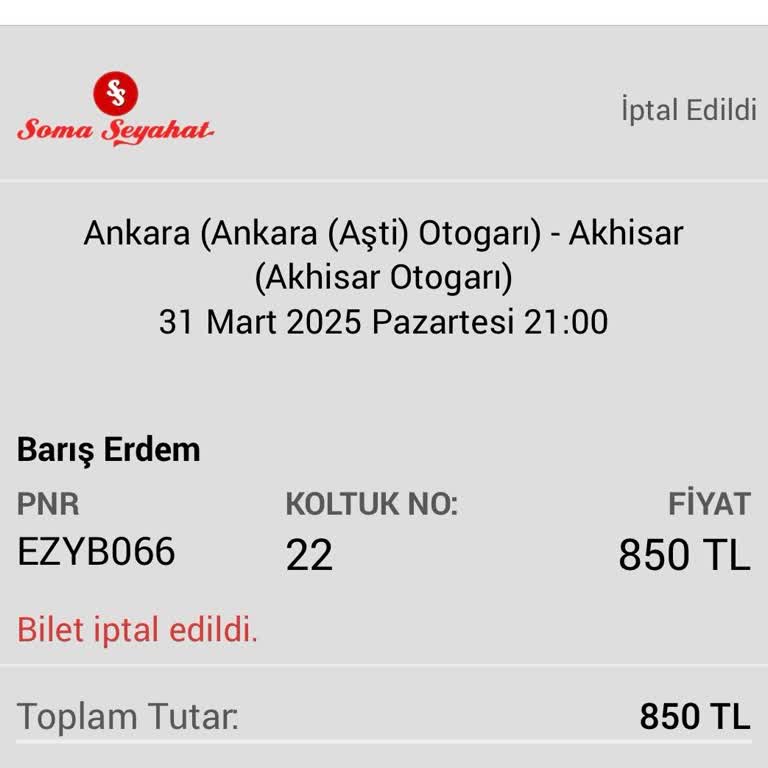 İptal Edilen Biletin Ücreti Hesaba Yansımadı