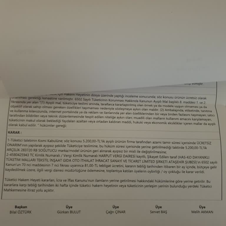 Arçelik Buzdolabı Kapağı Sorunu Ve Hakem Heyeti Kararına Rağmen Çözüm Bekleyişi