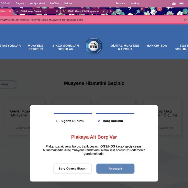 Tüvtürk Borç Hatası Nedeniyle Muayene Engeli