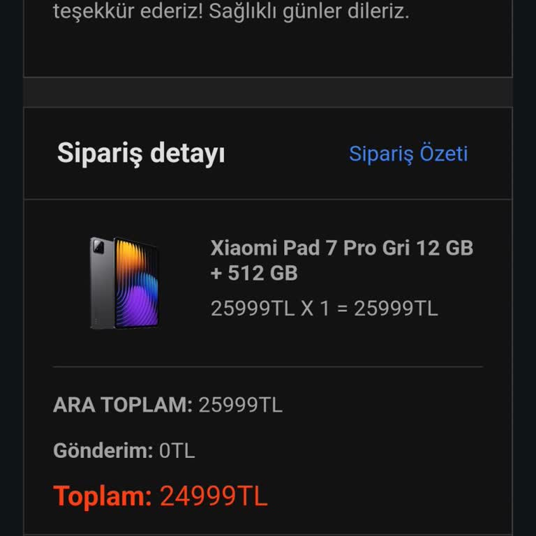 Xiaomi Pad 7 Pro Siparişimde Eksik Ürün Sorunu