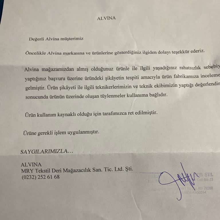 Alvina'da Ürün Kalitesi Ve Müşteri Hizmetleri Hayal Kırıklığı