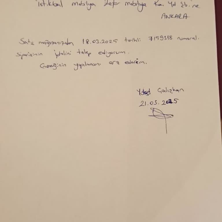 İstikbal'den İptal Talebime Yanıltıcı Yanıt