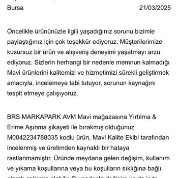 Mavi Mağazasındaki Ürün Kalitesi Ve Müşteri Hizmetleri Hayal Kırıklığı