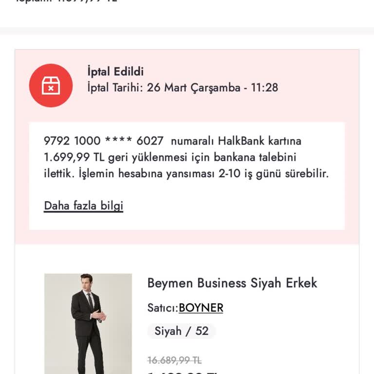 Boyner Uygulamasında Beklenmedik Sipariş İptali