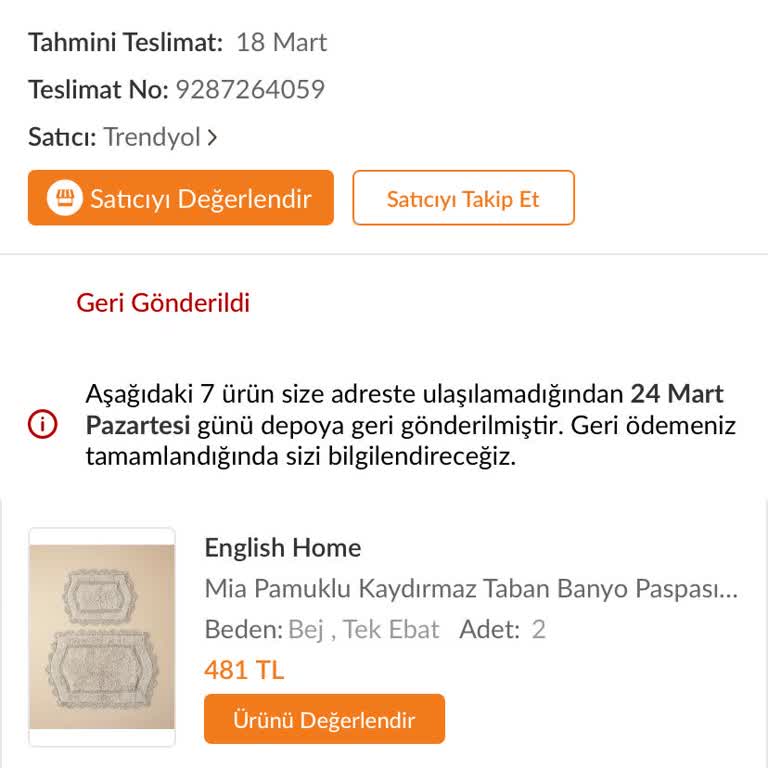 Trendyol'da İptal Edilen Siparişler Ve Kupon Talebi