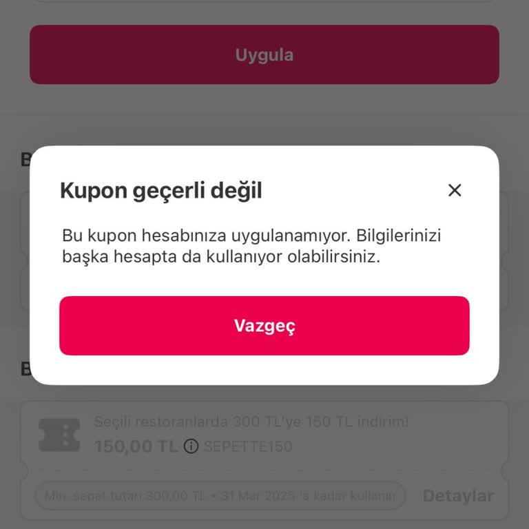 Yemeksepeti Kupon Kullanımında Büyük Sorun