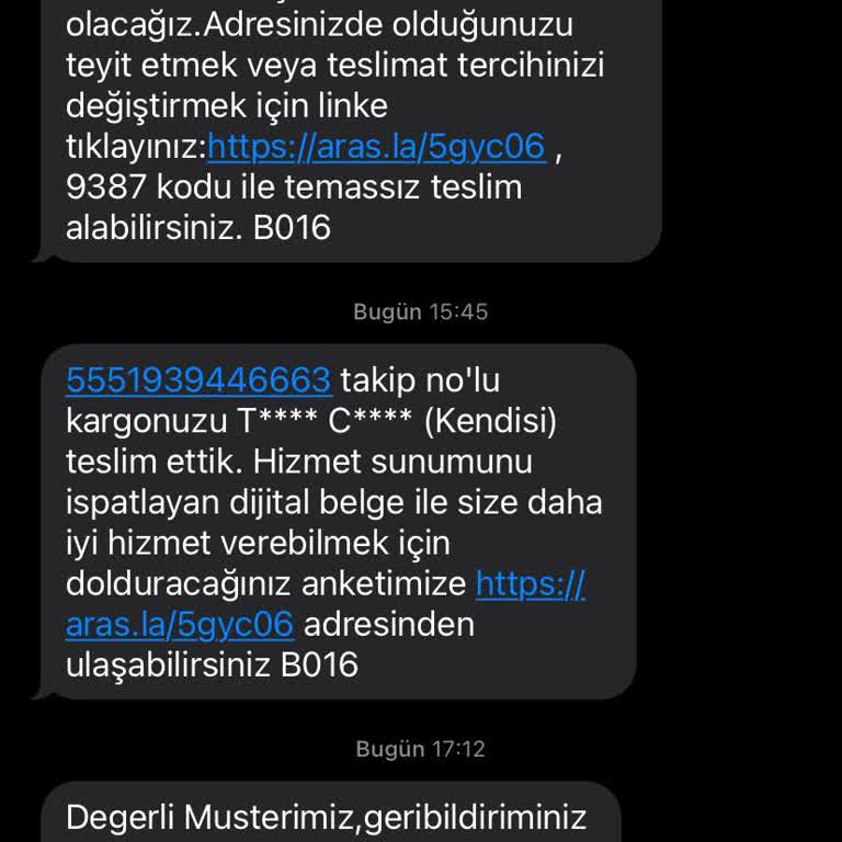 Aras Kargo Teslim Etmediği Paketi Teslim Aldı Mesajı Gönderdi