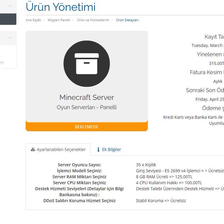 Serverkurma.com Minecraft Serveri İçin Ödeme Yapıldı, Hizmet Alınamadı