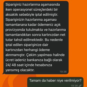 Sipariş İptali Ve Yetersiz Destek