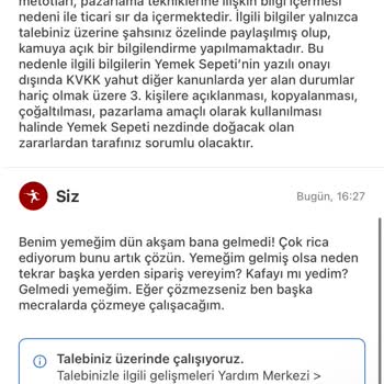 Yemeksepeti Siparişim Teslim Edilmedi Ve Çözüm Sunulmadı