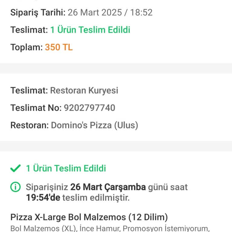 Domino's Pizza Sipariş Gecikmesi ve Saygısız Hizmet